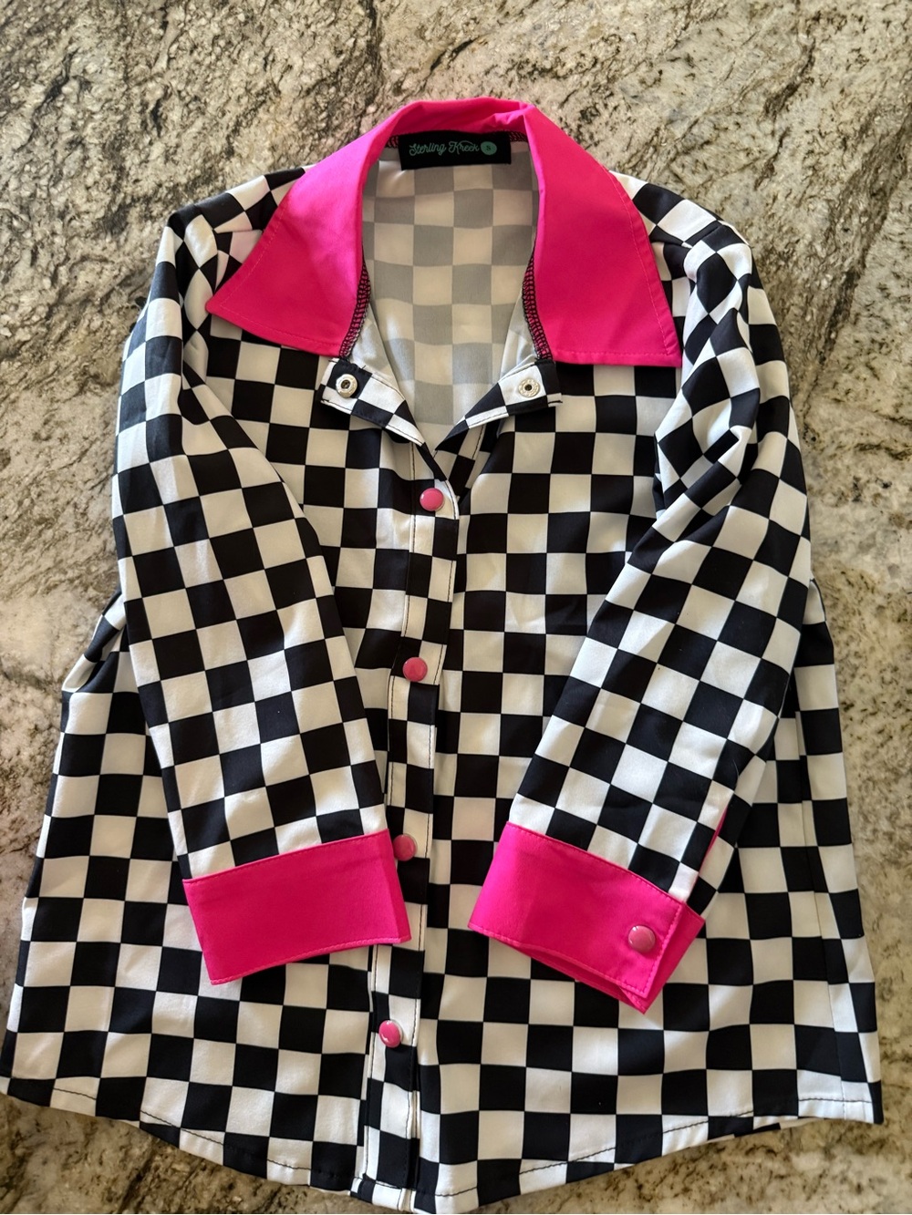 Checkerboard Button-Down Shirt with Hot Pink Trim - Kids